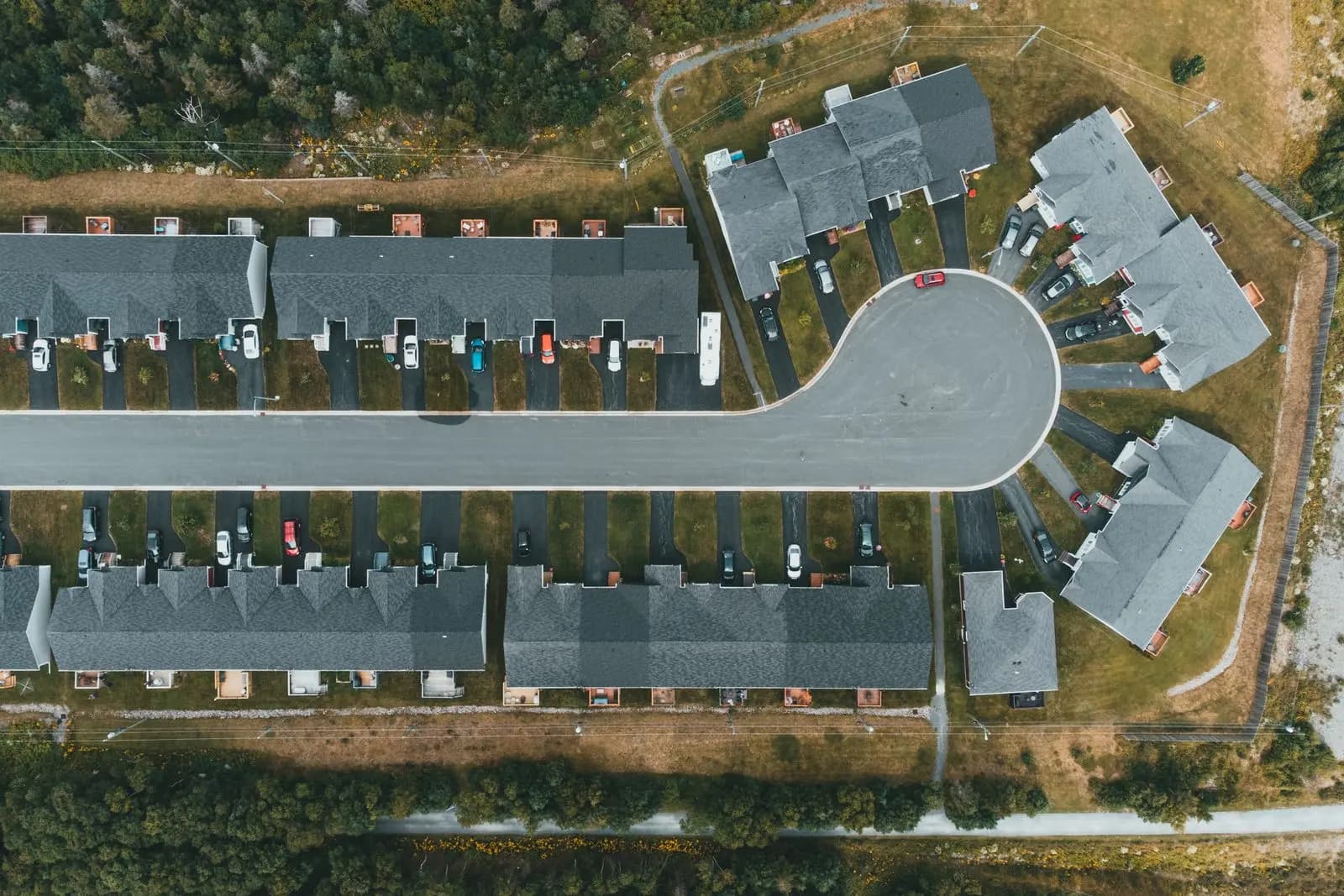 Aerial view of a suburban cul-de-sac